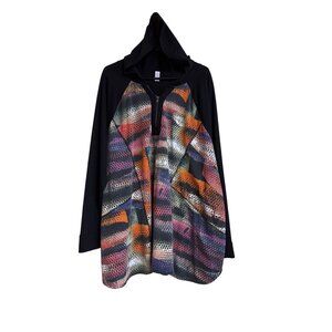 Avenue Womens Plus Size 26/28 Hooded Top With Colorful Abstract Front & Black Sl